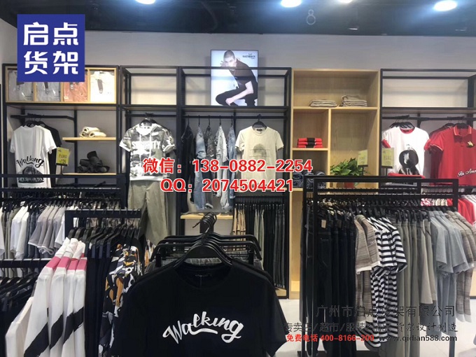 时尚男装货架店内陈列集合大图 潮牌男装货架 新款KM服装货架道具