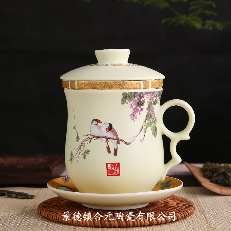 會議紀念品禮品景德鎮陶瓷茶杯套裝帶蓋個人辦公泡茶水杯子原始圖片2