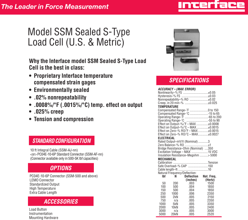 美国interface称重传感器SSM-AJ-2000N