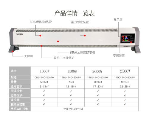 亞龍達踢腳線取暖器高溫瑜伽加熱設備靜音變頻家用節(jié)能對流式電暖氣